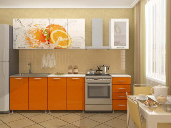 Кухонный гарнитур 1,6м Апельсин (Белый/Оранжевый металлик/Фотопечать апельсин) в Зеленогорске - zelenogorsk.mebel54.com | фото