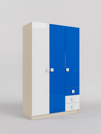 Шкаф 3-х створчатый с ящиками Скай люкс (Синий/Белый/корпус Клен) в Зеленогорске - zelenogorsk.mebel54.com | фото