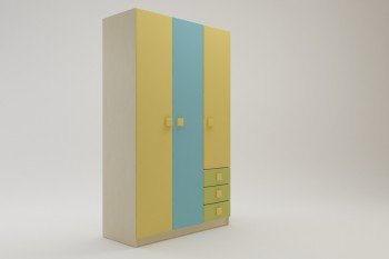 Шкаф 3-х створчатый с ящиками Смайли (Желтый/Голубой/Зеленый/корпус Клен) в Зеленогорске - zelenogorsk.mebel54.com | фото