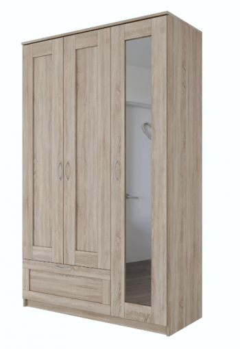 Шкаф трехдверный Сириус с зеркалом и 1 ящиком дуб сонома в Зеленогорске - zelenogorsk.mebel54.com | фото